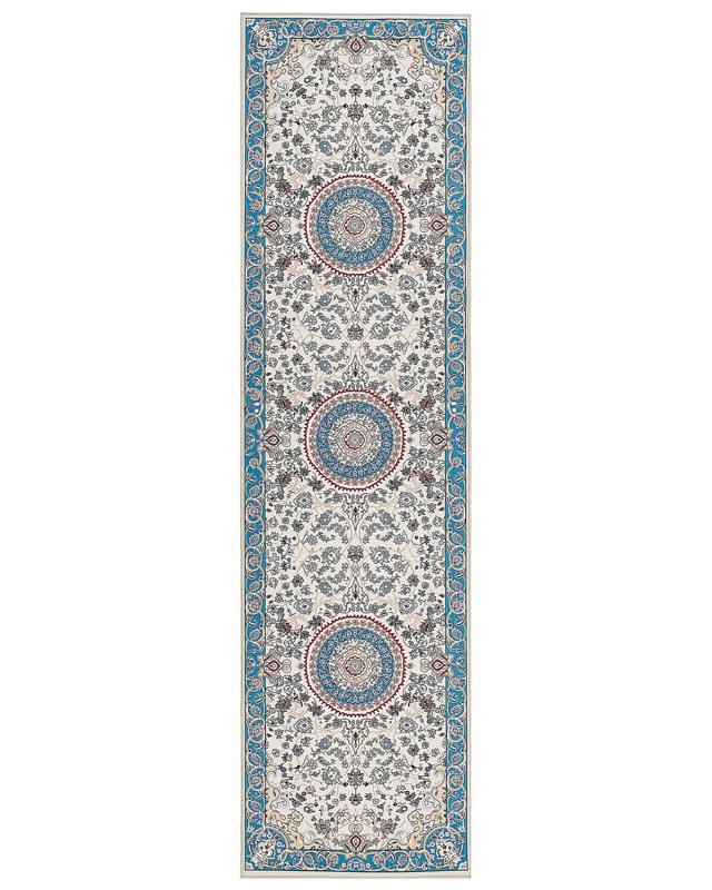 Runner Rug Beige and Blue Polyester 80 x 300 cm Oriental Pattern Anti-Slip Bottom Vintage Style Modern Hallway Beliani