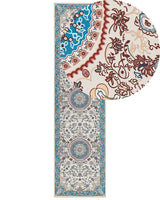 Runner Rug Beige and Blue Polyester 80 x 300 cm Oriental Pattern Anti-Slip Bottom Vintage Style Modern Hallway Beliani