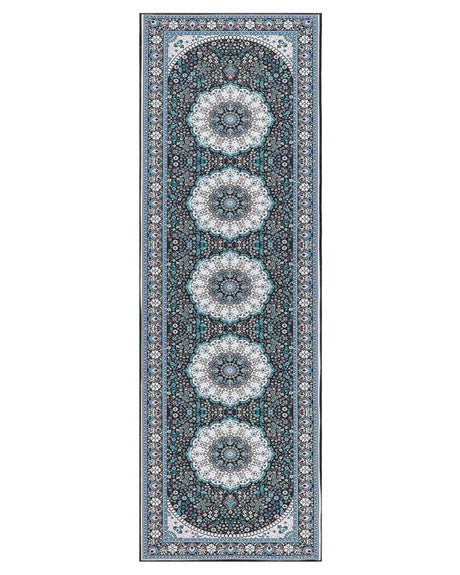 Runner Rug Blue Polyester 80 x 240 cm Oriental Pattern Anti-Slip Bottom Vintage Style Modern Hallway Beliani