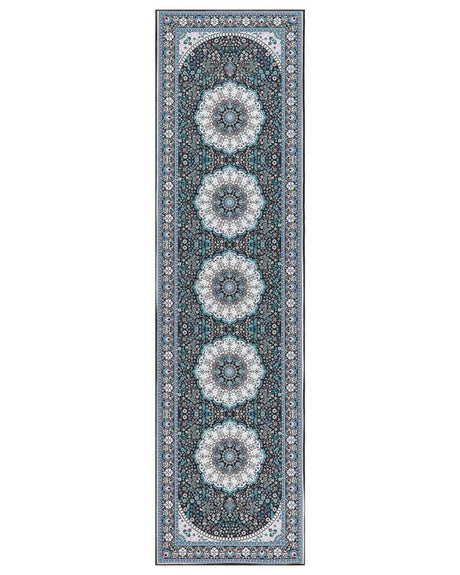 Runner Rug Blue Polyester 80 x 300 cm Oriental Pattern Anti-Slip Bottom Vintage Style Modern Hallway Beliani