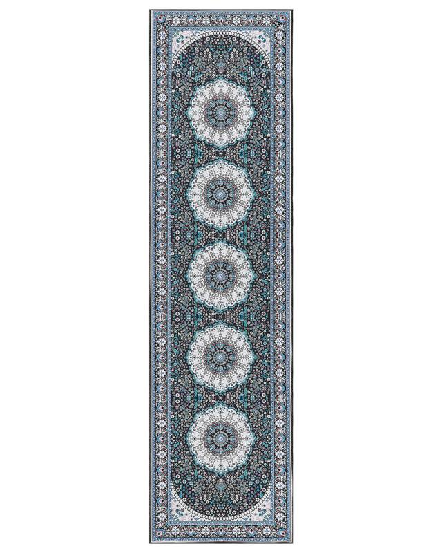 Runner Rug Blue Polyester 80 x 300 cm Oriental Pattern Anti-Slip Bottom Vintage Style Modern Hallway Beliani