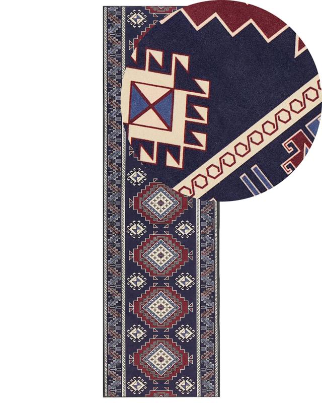 Runner Rug Blue and Red Polyester 60 x 200 cm Oriental Pattern Anti-Slip Bottom Vintage Style Modern Hallway Beliani