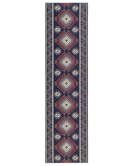 Runner Rug Blue and Red Polyester 80 x 300 cm Oriental Pattern Anti-Slip Bottom Vintage Style Modern Hallway Beliani