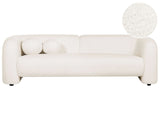 3 Seater Sofa White Boucle Fabric Soft Nubby with Extra Throw Cushions Retro Glam Art Decor Style Beliani
