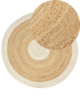 Area Rug Beige and White Jute  140 cm Round Handwoven Boho Style Hallway Living Room Bedroom Beliani