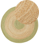 Area Rug Beige and Green Jute  140 cm Round Handwoven Boho Style Hallway Living Room Bedroom Beliani