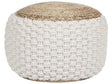 Pouf Ottoman White and Beige Knitted Cotton Jute EPS Beads Filling Round Small Footstool 50 x 35 cm Boho Style Living Room Beliani