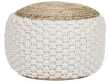 Pouf Ottoman White and Beige Knitted Cotton Jute EPS Beads Filling Round Small Footstool 50 x 35 cm Boho Style Living Room Beliani