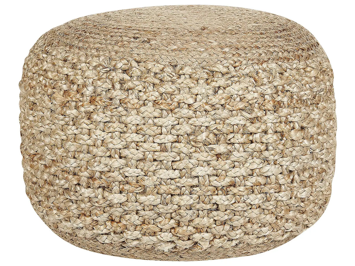 Pouf Ottoman Beige Knitted Jute EPS Beads Filling Round Small Footstool 50 x 35 cm Boho Style Living Room Beliani