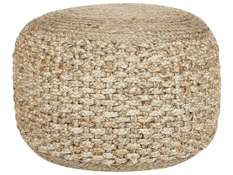 Pouf Ottoman Beige Knitted Jute EPS Beads Filling Round Small Footstool 50 x 35 cm Boho Style Living Room Beliani