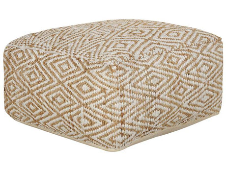 Pouffe Floor Cushion Beige and White 60 x 60 x 30 cm Jute Polyester Cotton Abstract Pattern Square Fabric Beliani