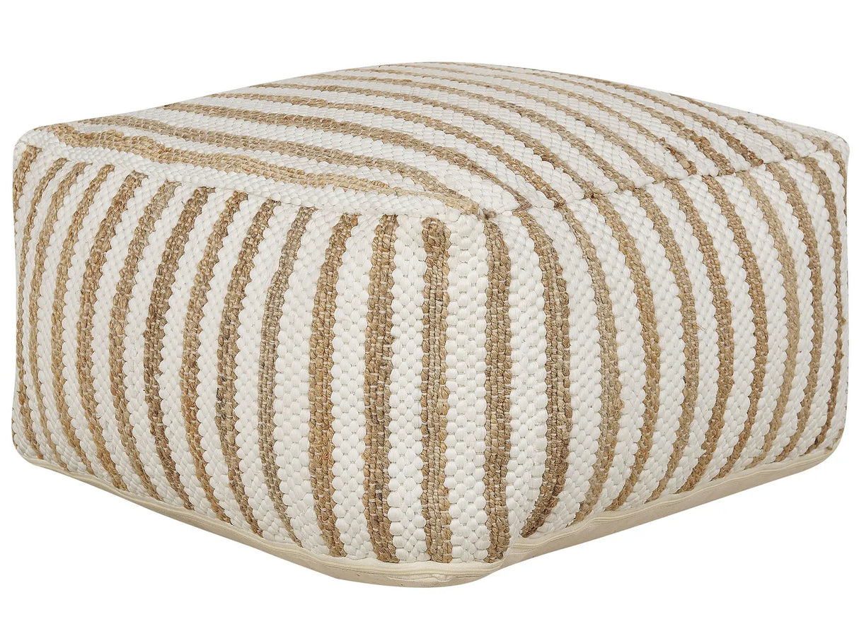 Pouffe Beige and White 60 x 60 x 30 cm Jute Polyester Cotton Abstract Pattern Square Fabric Seating Pouffe Beliani