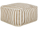 Pouffe Beige and White 60 x 60 x 30 cm Jute Polyester Cotton Abstract Pattern Square Fabric Seating Pouffe Beliani