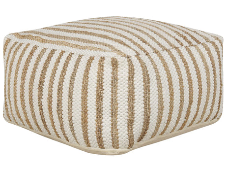 Pouffe Beige and White 60 x 60 x 30 cm Jute Polyester Cotton Abstract Pattern Square Fabric Seating Pouffe Beliani