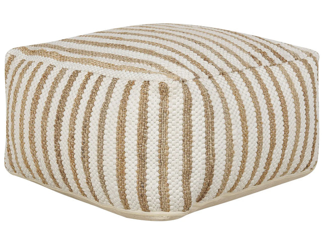 Pouffe Beige and White 60 x 60 x 30 cm Jute Polyester Cotton Abstract Pattern Square Fabric Seating Pouffe Beliani