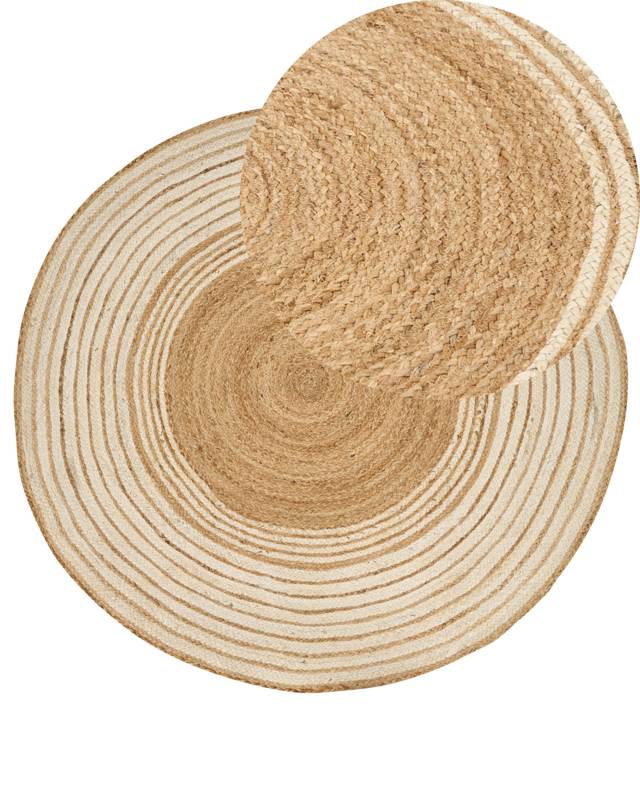 Area Rug Beige and White Jute ø 140 cm Round Handwoven Decorative Boho Style Hallway Living Room Bedroom Beliani