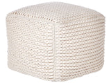 Pouffe Beige Cotton 50 x 50 x 35 cm With EPS Filling Thick Woven Cover Footstool Boho Beliani