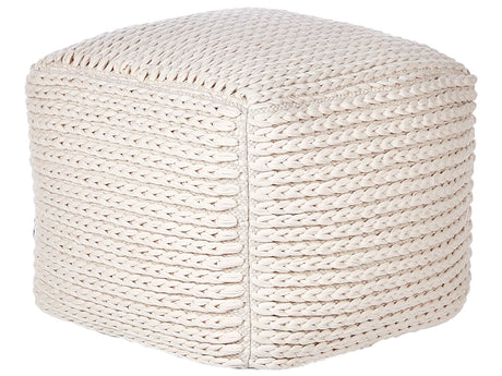 Pouffe Beige Cotton 50 x 50 x 35 cm With EPS Filling Thick Woven Cover Footstool Boho Beliani
