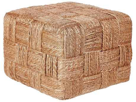 Pouf Ottoman Beige Jute 50 x 50 x 35 cm EPS Beads Filling Square Boho Style Living Room Beliani