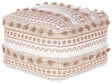 Pouffe Beige Cotton 50 x 50 x 35 cm With EPS Filling Thick Woven Cover Footstool Boho Beliani