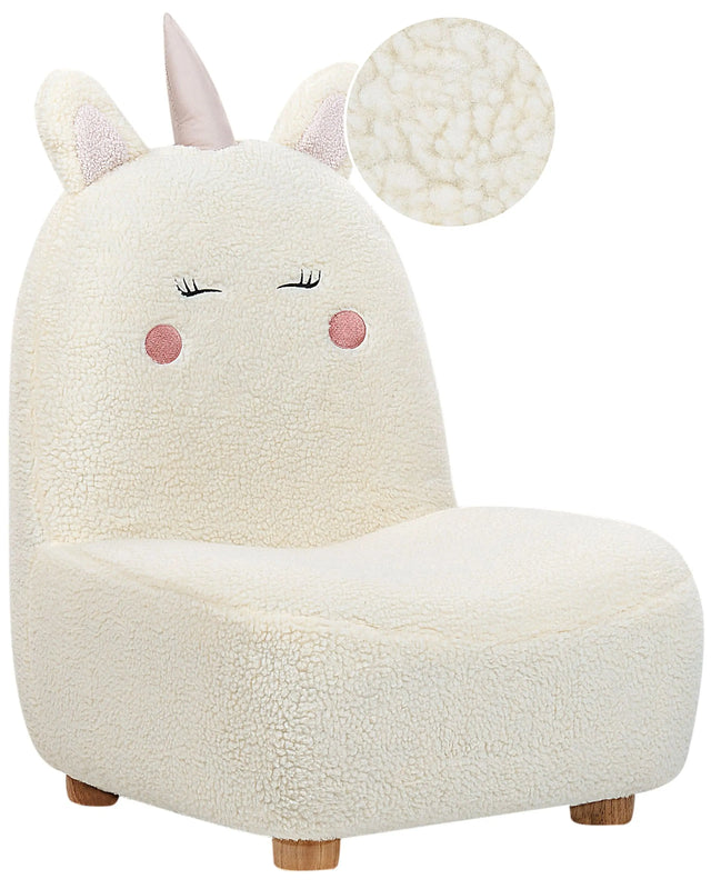 Animal Chair White Polyester Upholstery Armless Nursery Furniture Seat for Children Modern Design Unicorn Shape Beliani