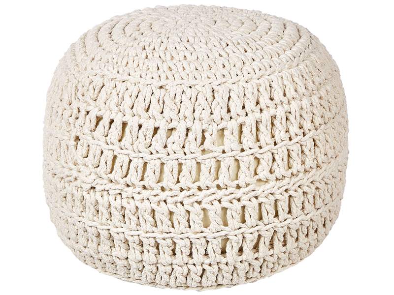 Pouf Ottoman Beige Cotton 40 x 40 cm EPS Beads Filling Round Boho Style Living Room Beliani