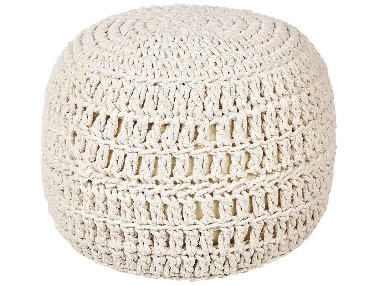 Pouf Ottoman Beige Cotton 40 x 40 cm EPS Beads Filling Round Boho Style Living Room Beliani