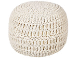 Pouf Ottoman Beige Cotton 40 x 40 cm EPS Beads Filling Round Boho Style Living Room Beliani
