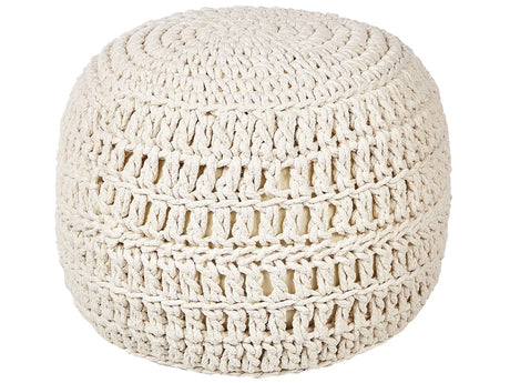 Pouf Ottoman Beige Cotton 40 x 40 cm EPS Beads Filling Round Boho Style Living Room Beliani