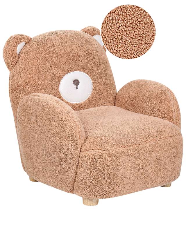 Animal Chair Brown Faux Fur Upholstery with Armrests Nursery Furniture Seat for Children Modern Design Bear Shape Beliani