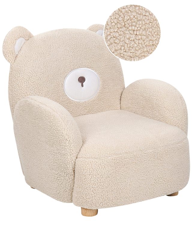 Animal Chair Beige Faux Fur Upholstery with Armrests Nursery Furniture Seat for Children Modern Design Bear Shape Beliani