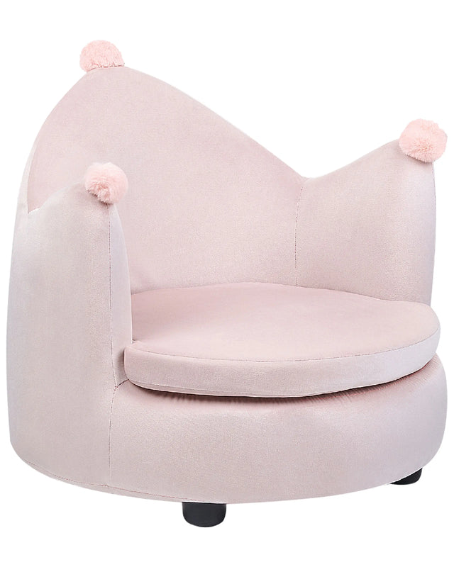 Chair Pastel Pink Velvet Upholstery with Armrests Nursery Furniture Seat for Children Modern Design Crown Shape Beliani