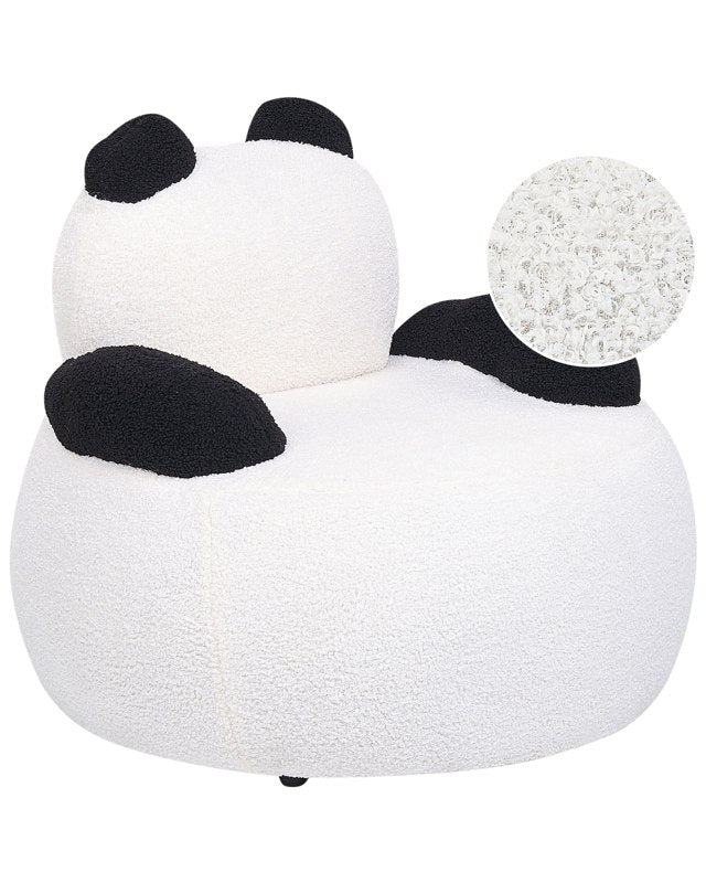 Animal Chair White and Black Boucle Upholstery with Armrests Nursery Furniture Seat for Children Modern Design Panda Shape Beliani