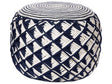 Garden Pouf Navy Blue and Beige Synthetic Material Round  50 cm Outdoor Ottoman Handwoven Boho Style Beliani