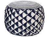 Garden Pouf Navy Blue and Beige Synthetic Material Round  50 cm Outdoor Ottoman Handwoven Boho Style Beliani