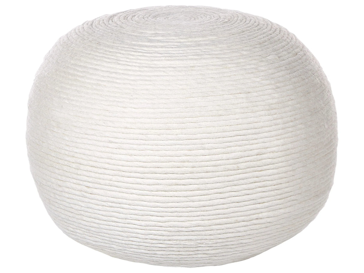 Pouf White Wool EPS Filling Round  50 cm Ottoman Handwoven Boho Style Beliani