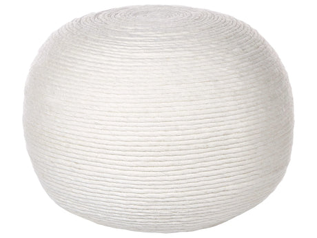 Pouf White Wool EPS Filling Round  50 cm Ottoman Handwoven Boho Style Beliani