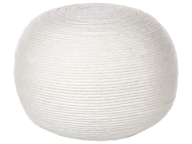 Pouf White Wool EPS Filling Round  50 cm Ottoman Handwoven Boho Style Beliani