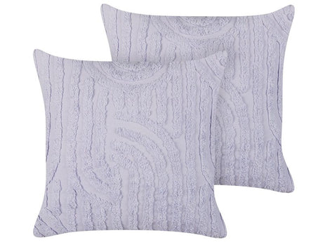 Set of 2 Decorative Cushions Violet Cotton Polyester Filling 45 x 45 cm Abstract Pattern Square Modern Home Accessory Living Room Bedroom Beliani