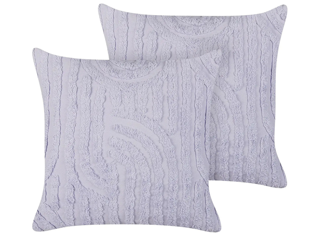 Set of 2 Decorative Cushions Violet Cotton Polyester Filling 45 x 45 cm Abstract Pattern Square Modern Home Accessory Living Room Bedroom Beliani