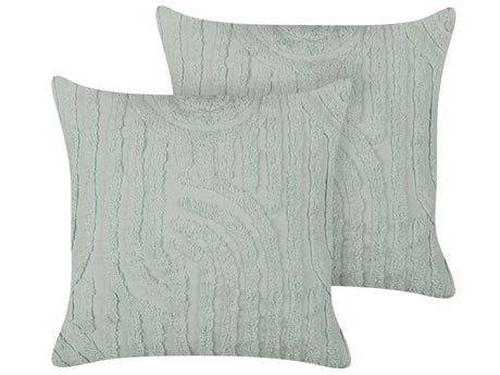 Set of 2 Decorative Cushions Mint Green Cotton Polyester Filling 45 x 45 cm Abstract Pattern Square Modern Home Accessory Living Room Bedroom Beliani