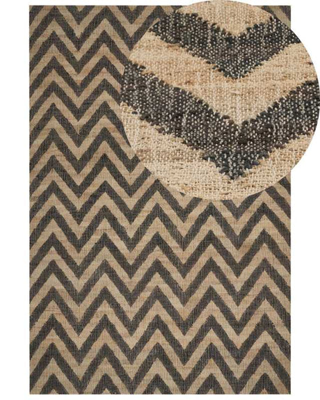 Area Rug Beige Black Jute 200 x 300 cm Braided Handmade Natural Boho Style Textile Beliani