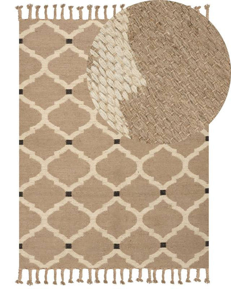 Area Rug Beige Jute Cotton 160 x 230 cm Braided Handmade with Tassels Natural Boho Style Textile Beliani