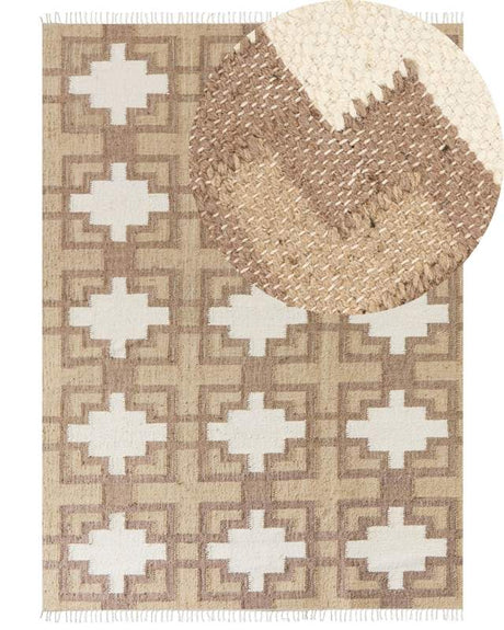 Area Rug Beige Jute Cotton 160 x 230 cm Braided Handmade with Tassels Natural Boho Style Textile Beliani