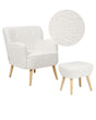 Armchair White Boucle Upholstery Footstool Wooden Legs Solid Pattern Retro Boho Living Room Beliani