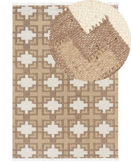 Area Rug Beige Jute Cotton 200 x 300 cm Braided Handmade with Tassels Natural Boho Style Textile Beliani