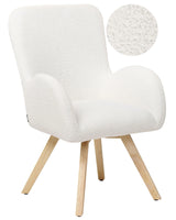 Lounge Chair White Boucle Upholstery Solid Modern Club Chair with Armrests  Wooden Legs Beliani