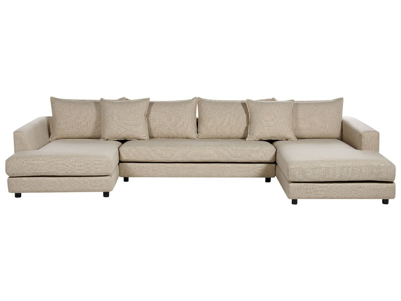 Corner Sofa Beige Polyester Upholstery Modern U-Shaped 5 Seater with Ottomans Extra Throw Pillows Cushioned Backrest Beliani