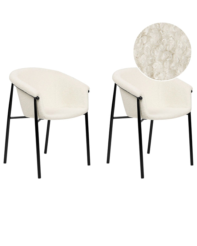 Set of 2 Dining Chairs Off-White Boucle Upholster Contemporary Modern Design Dining Room Seating Beliani