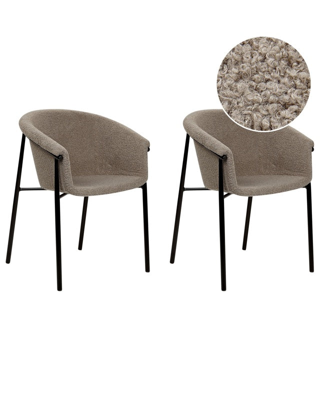 Set of 2 Dining Chairs Taupe Beige Boucle Fabric Upholstery Contemporary Modern Design Dining Room Seating Beliani